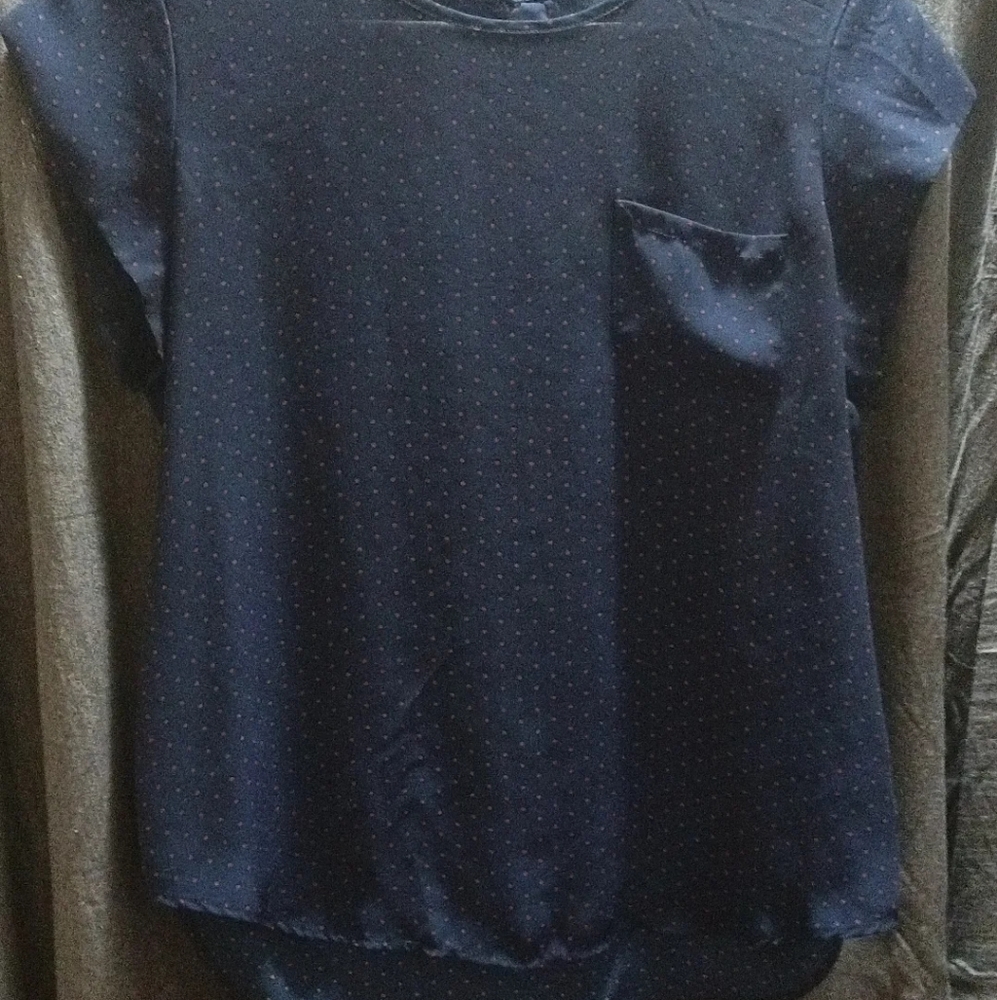 Navy Blue/red dots business top